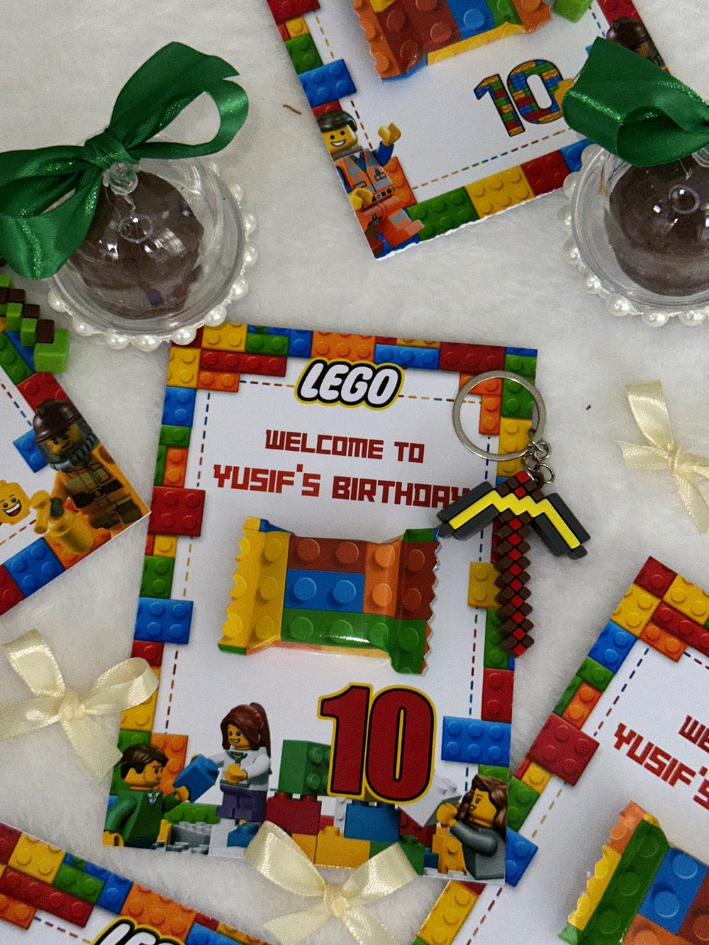 LEGO 10th Birthday Favor Cards with Gifts attached – Personalized Chocolate — Chocoodad Baku