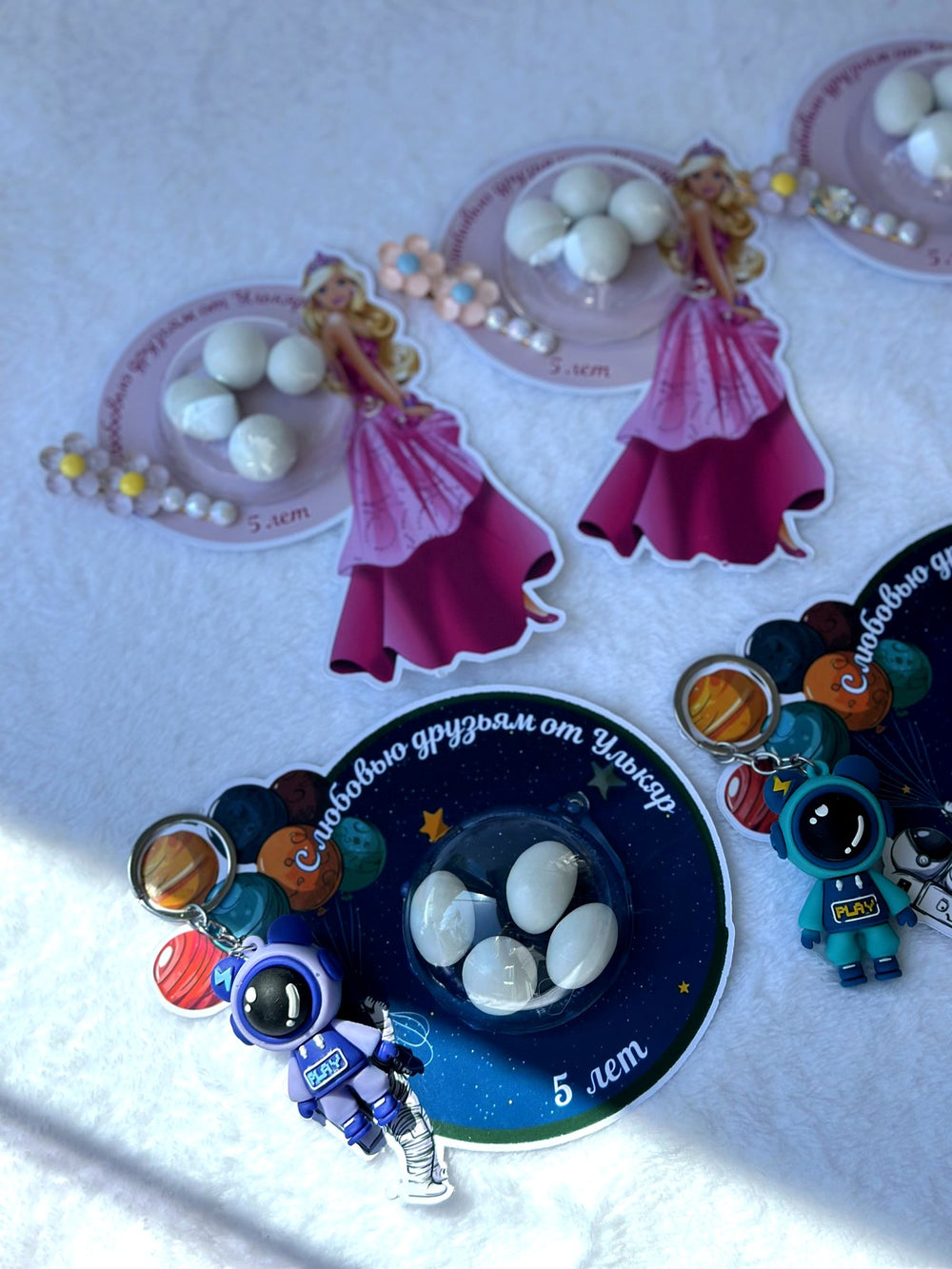 Princess Barbie & Astronaut 5th Birthday Favor Cards with Gifts attached – Personalized Chocolate — Chocoodad Baku