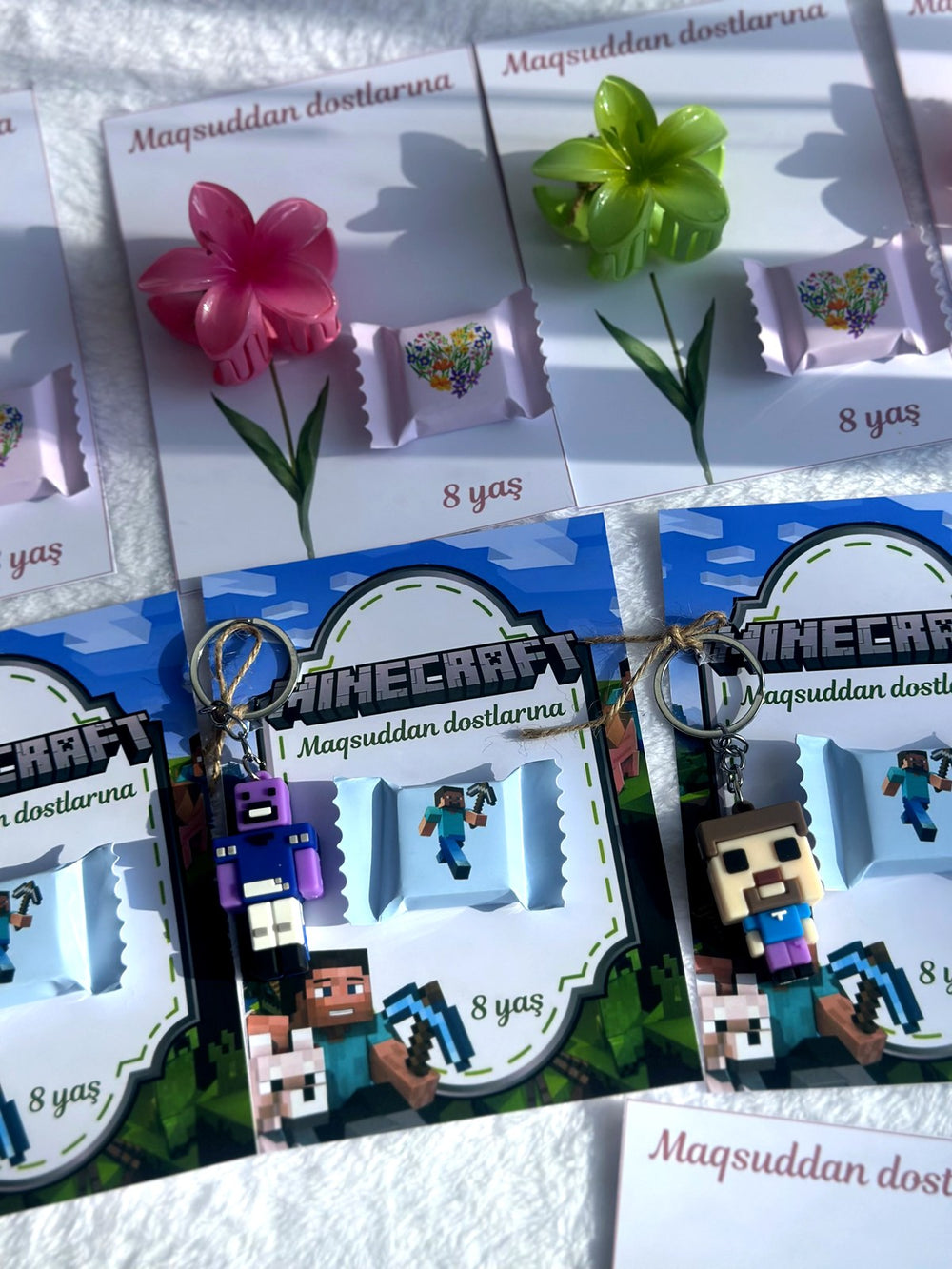 Minecraft 8th Birthday Favor Cards with Gifts attached – Personalized Chocolate — Chocoodad Baku