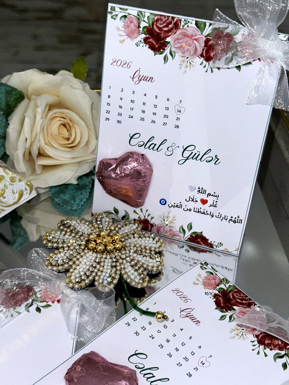 Heart & Rose Wedding and Engagement Favor Cards – Personalized Chocolate — Chocoodad Baku
