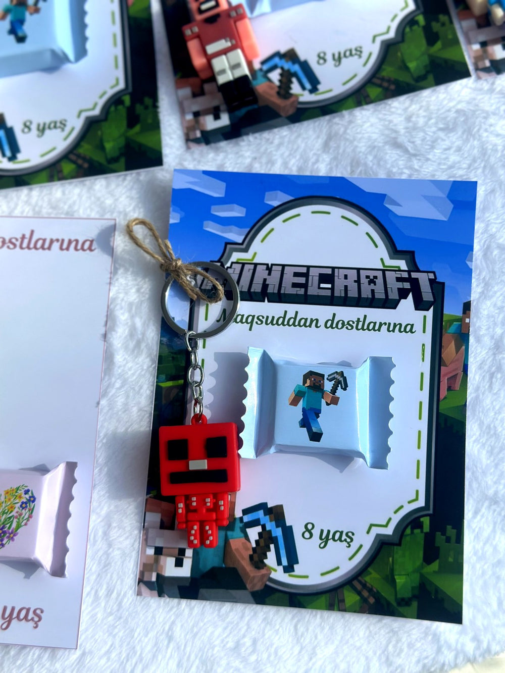 Minecraft 8th Birthday Favor Cards with Gifts attached – Personalized Chocolate — Chocoodad Baku