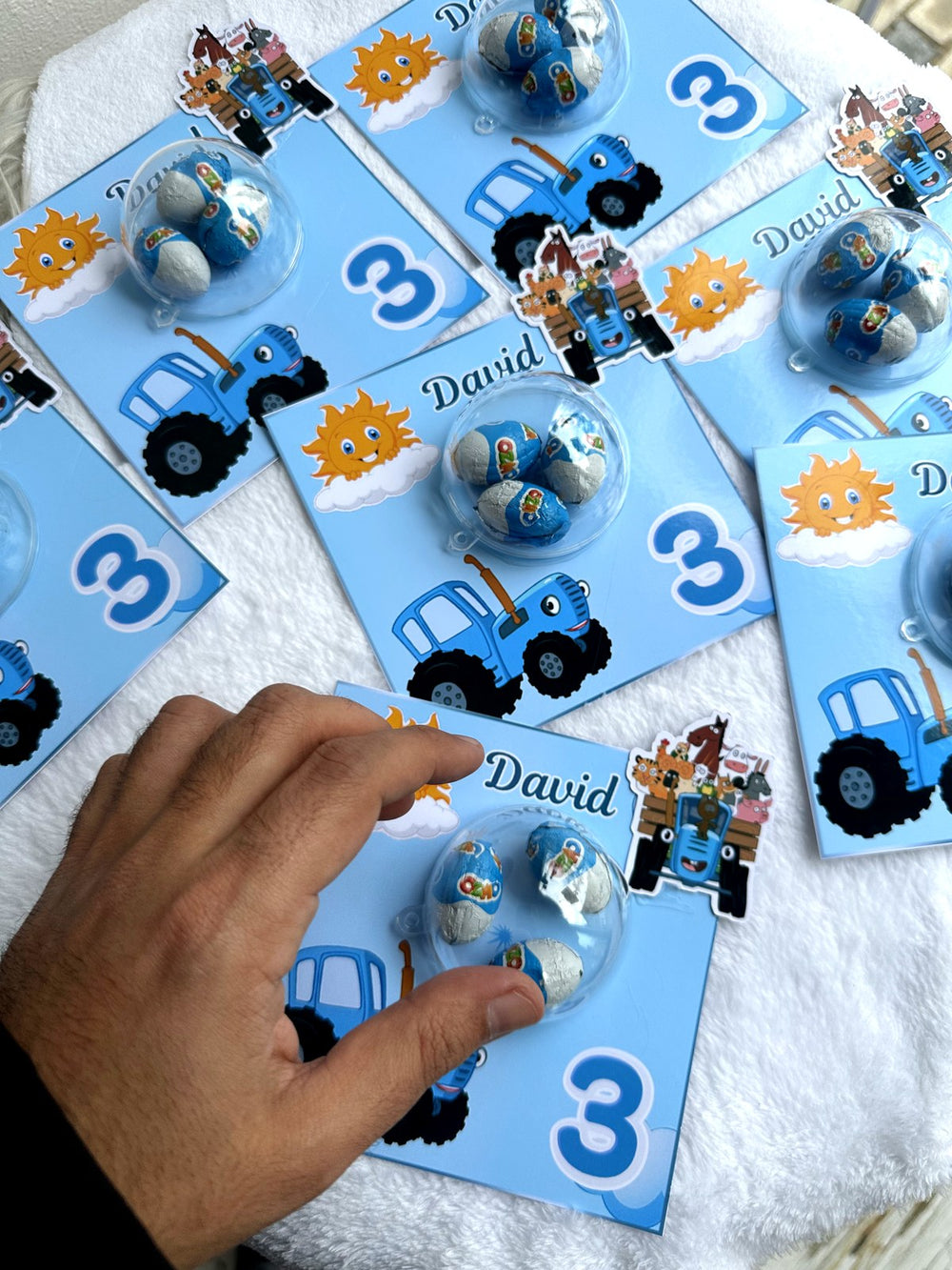 Blue Tractor Birthday Favor Cards – Ozmo egg Chocolates — Chocoodad Baku