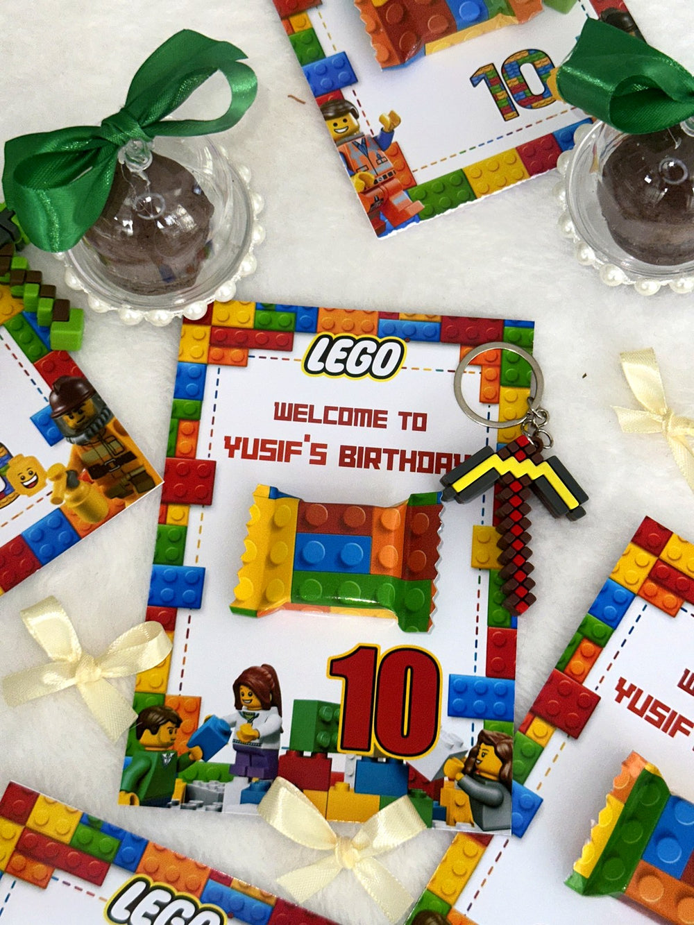 LEGO 10th Birthday Favor Cards with Gifts attached – Personalized Chocolate — Chocoodad Baku