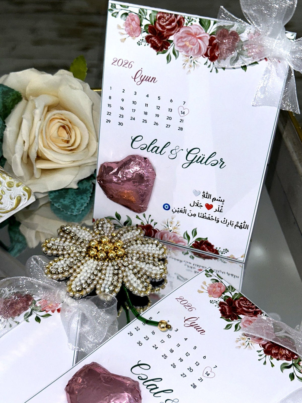 Heart & Rose Wedding and Engagement Favor Cards – Personalized Chocolate — Chocoodad Baku