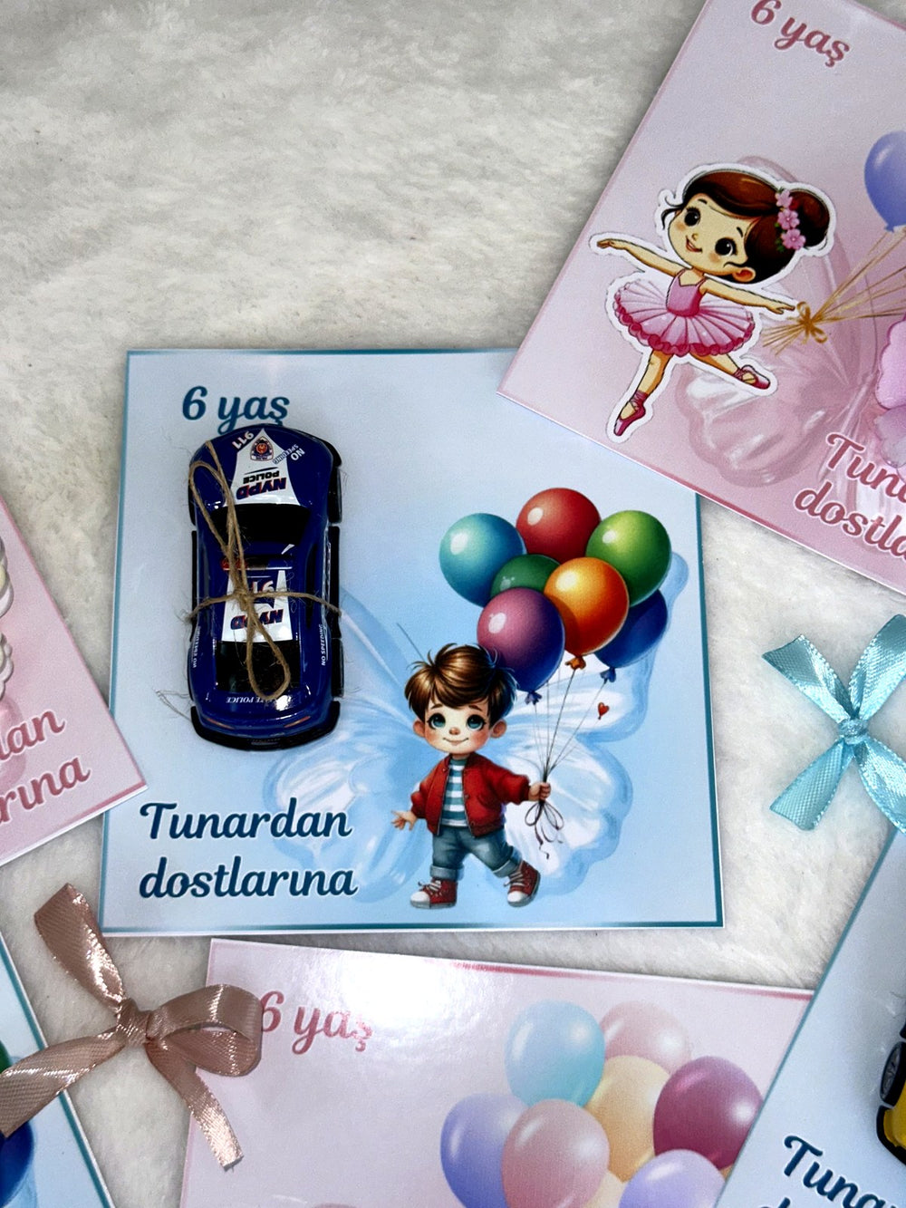 Ballerina & Astronaut & Race Car 6th Birthday Favor Cards with Gifts attached – Personalized Chocolate — Chocoodad Baku