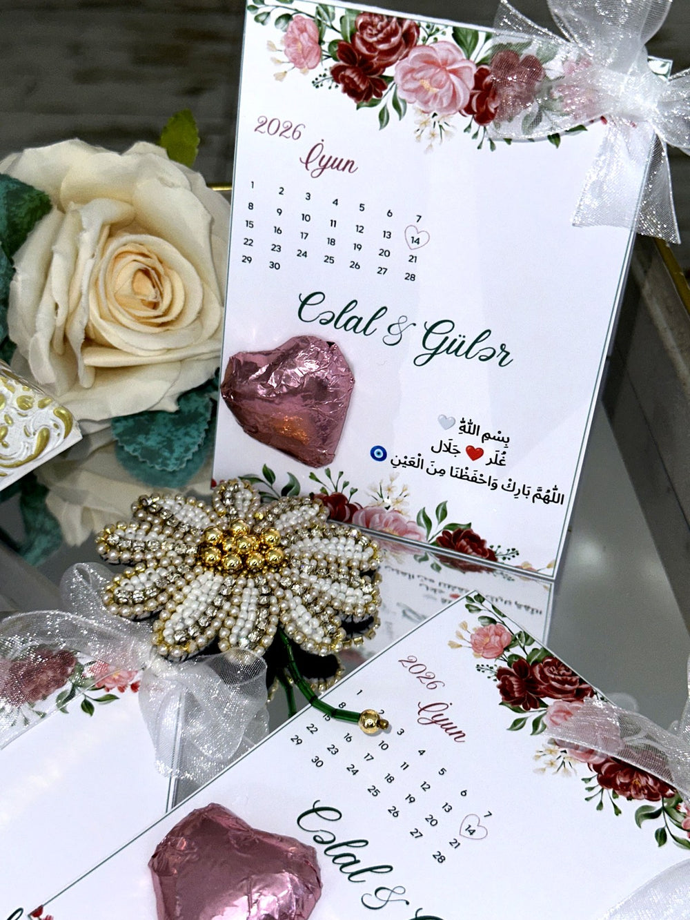 Heart & Rose Wedding and Engagement Favor Cards – Personalized Chocolate — Chocoodad Baku