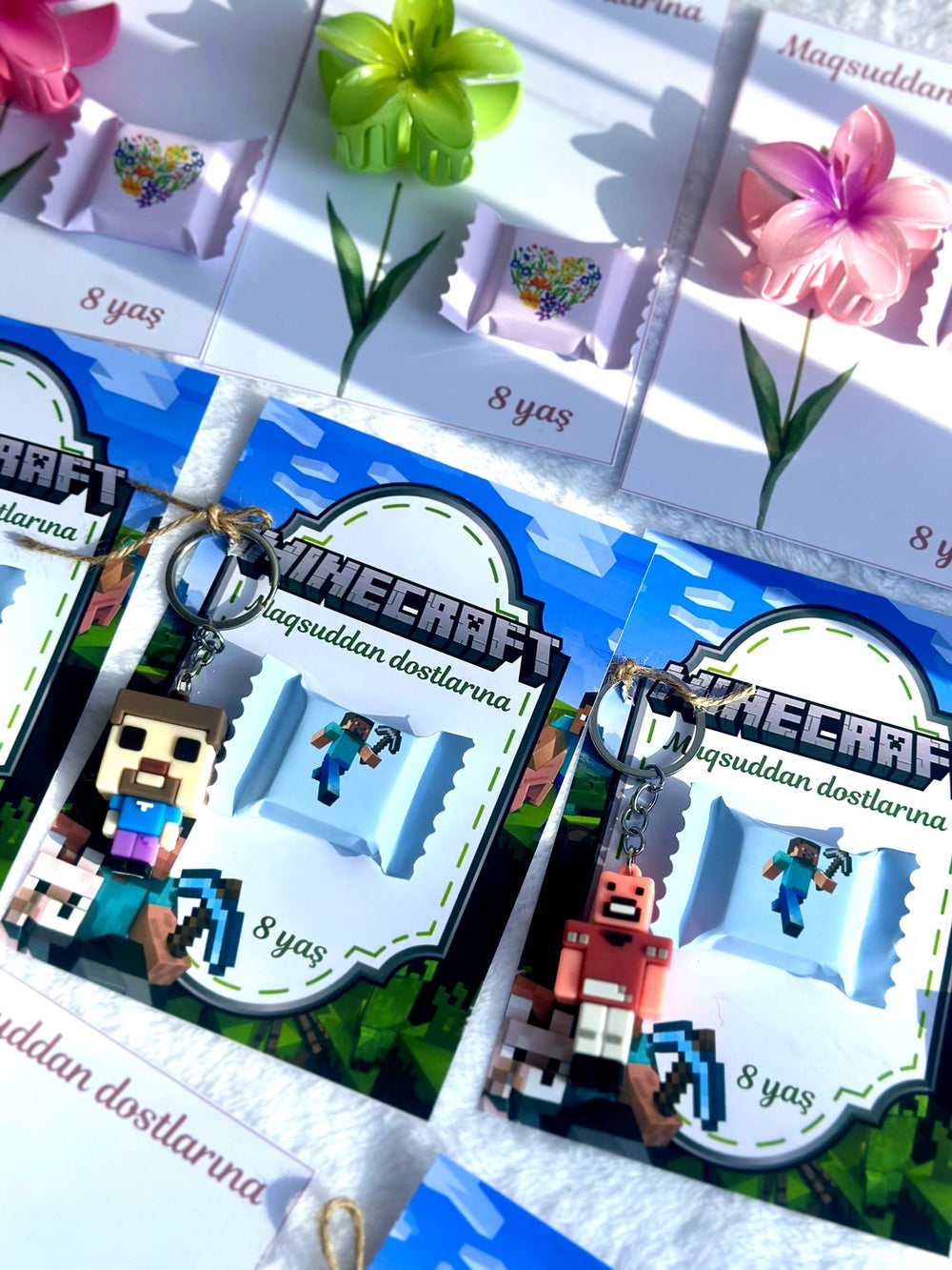 Minecraft 8th Birthday Favor Cards with Gifts attached – Personalized Chocolate — Chocoodad Baku