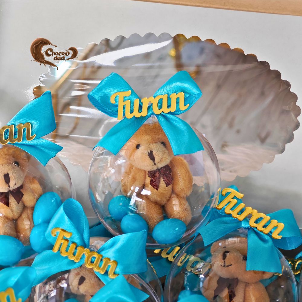 Teddy Bear Ball-Shaped Blue Chocolate Favors for Welcoming Baby