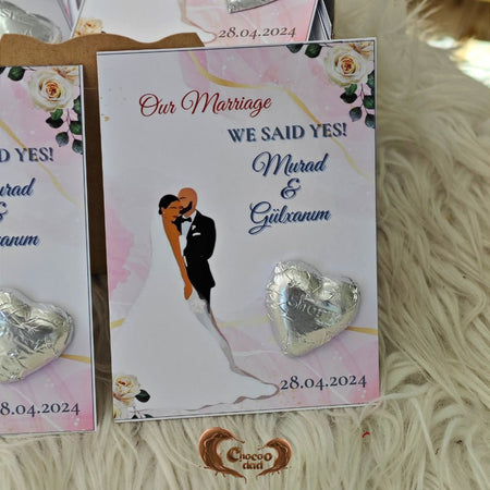 "Biz hə dedik" toy və ya nikah günü üçün şokolad paylama kartları