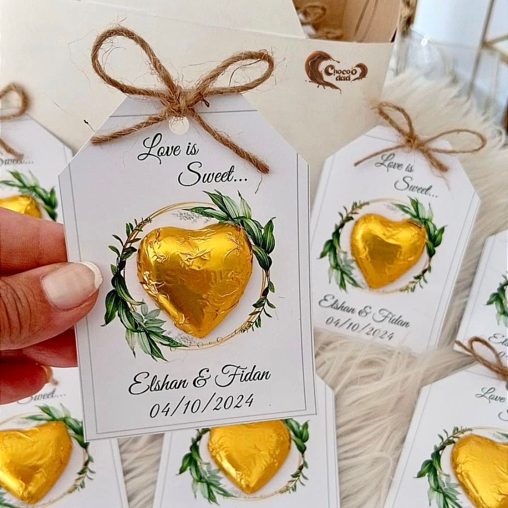 "Love is Sweet" Gold Engagement Chocolate Favors