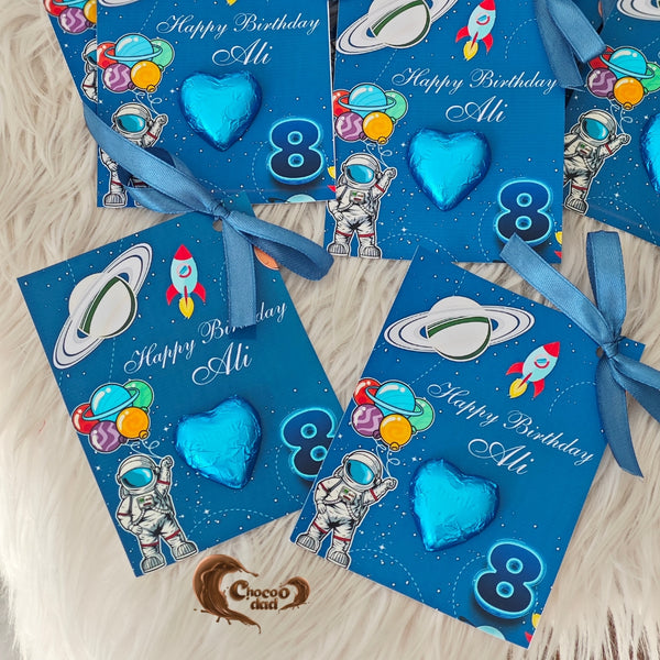 Blue Space & Astronaut-Themed Chocolate Cards for Ali’s 8th Birthday