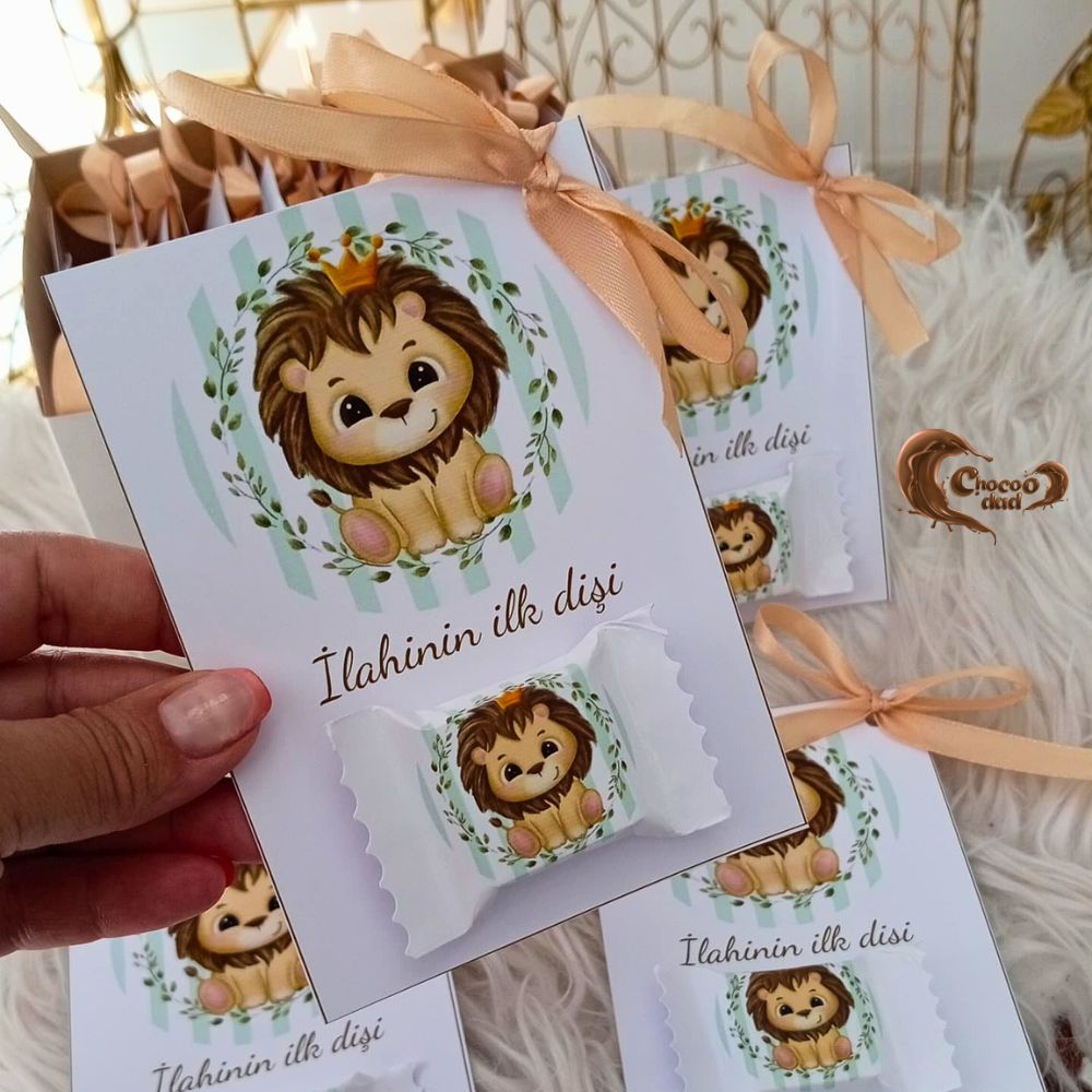 Lion Design First Tooth Celebration Chocolate Cards