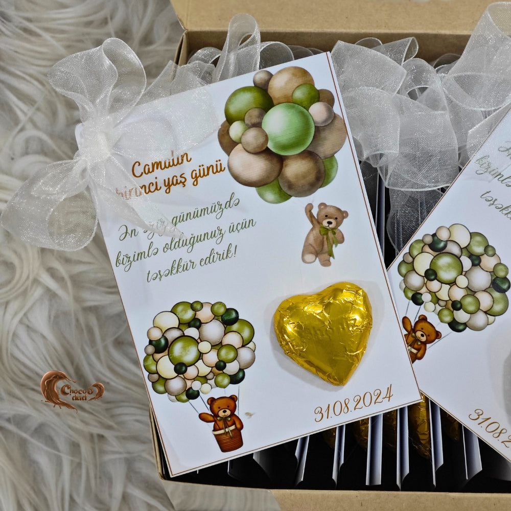 1st Birthday Golden Chocolate Card with Thank You Message