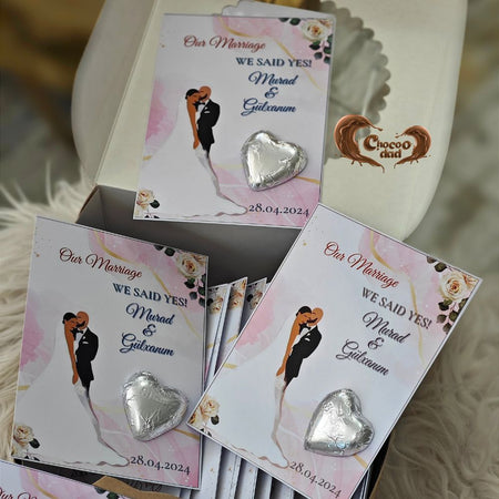 "Biz hə dedik" toy və ya nikah günü üçün şokolad paylama kartları
