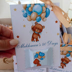 Custom Teddy Bear Chocolate Cards for Baby Boy’s First 40 Days