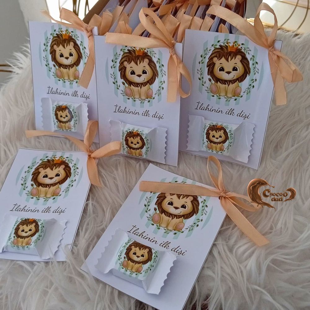 Lion Design First Tooth Celebration Chocolate Cards