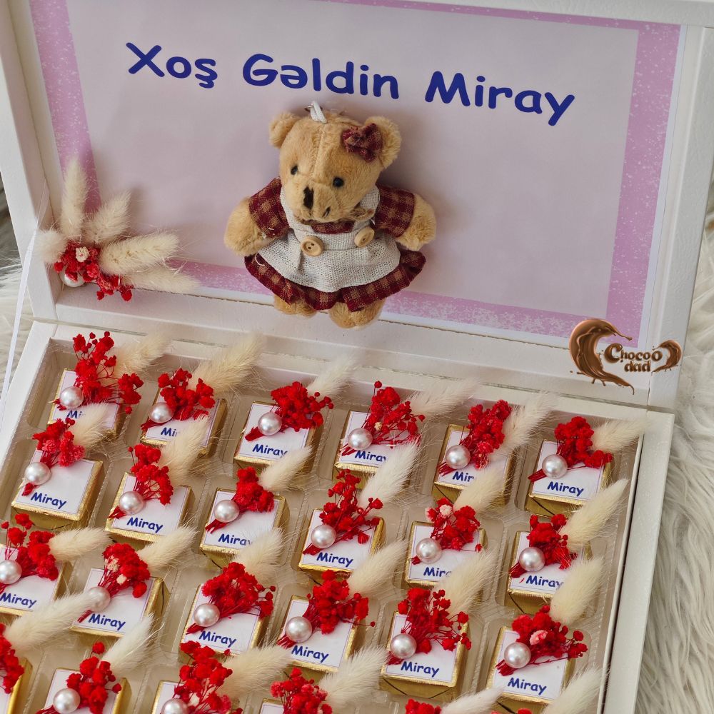 Welcome Baby Girl - Teddy Bear Design 24 Chocolate and Box