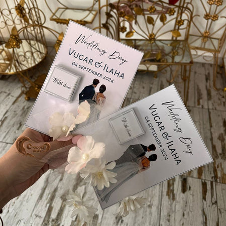 Südlü Şokolad Toy & Nikah Günü Kartları – Toy Şokoladları üçün Ad və Tarixlərlə Fərdiləşdirilmiş