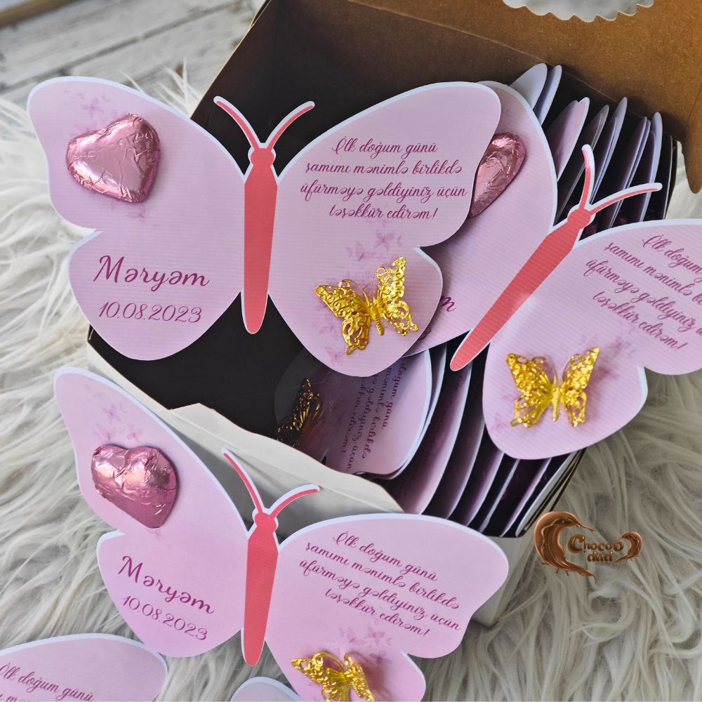 Butterfly-Shaped Chocolate Cards for First Birthday Celebration