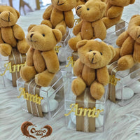 Transparent Box with Teddy Bear Toy and Chocolate Dragees Gift Boxes or Favors