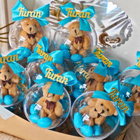Teddy Bear Ball-Shaped Blue Chocolate Favors for Welcoming Baby