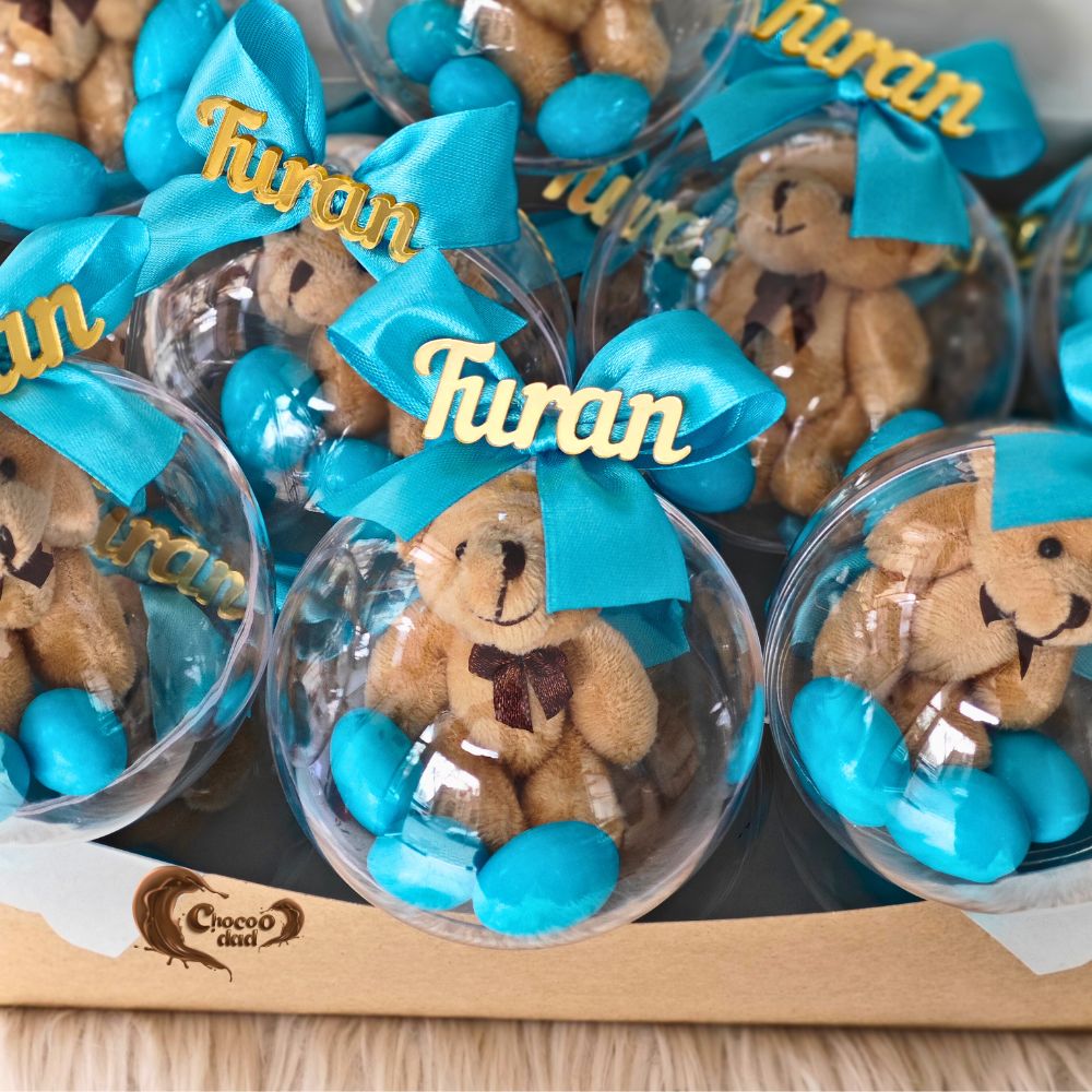 Teddy Bear Ball-Shaped Blue Chocolate Favors for Welcoming Baby