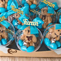 Teddy Bear Ball-Shaped Blue Chocolate Favors for Welcoming Baby
