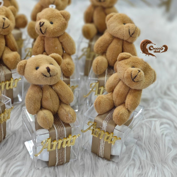 Transparent Box with Teddy Bear Toy and Chocolate Dragees Gift Boxes or Favors