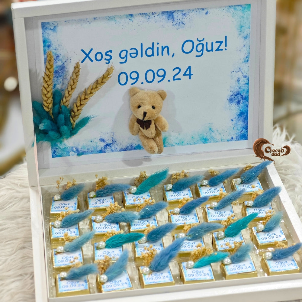 "Körpəyə Xoş Gəldin" Ayı Dizaynlı 24 Parçalı Şokolad Qutusu