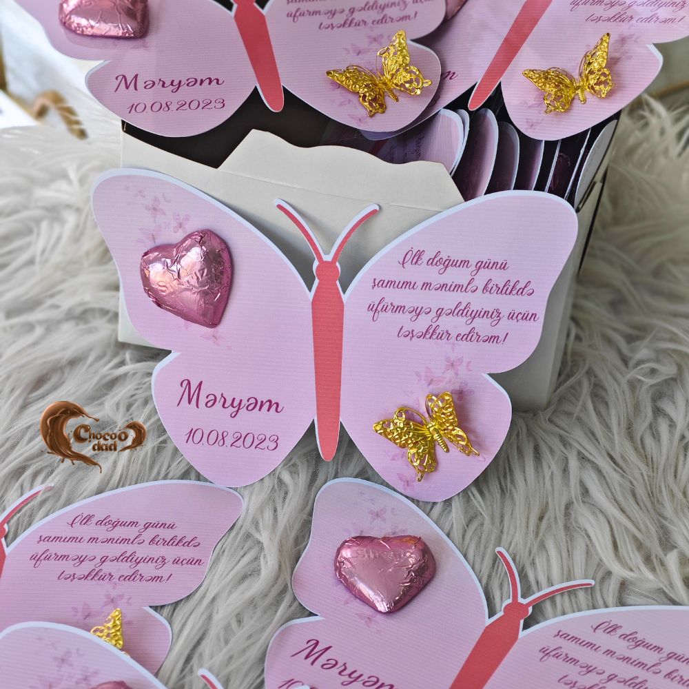 Butterfly-Shaped Chocolate Cards for First Birthday Celebration