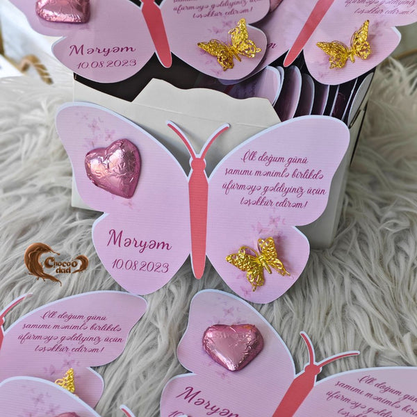 Butterfly-Shaped Chocolate Cards for First Birthday Celebration