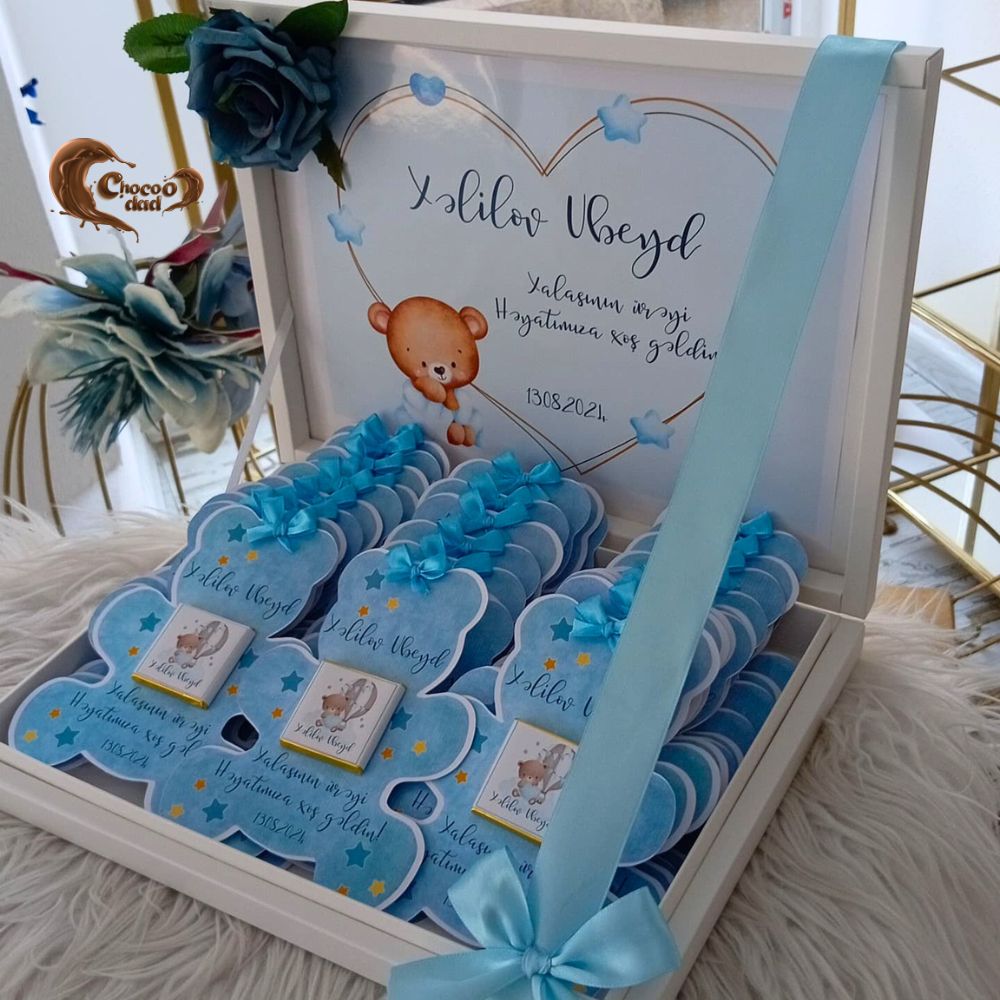Welcome Baby Boy Chocolate Box – 50 Pieces in Blue Design