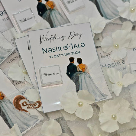 Südlü Şokolad Toy & Nikah Günü Kartları – Toy Şokoladları üçün Ad və Tarixlərlə Fərdiləşdirilmiş