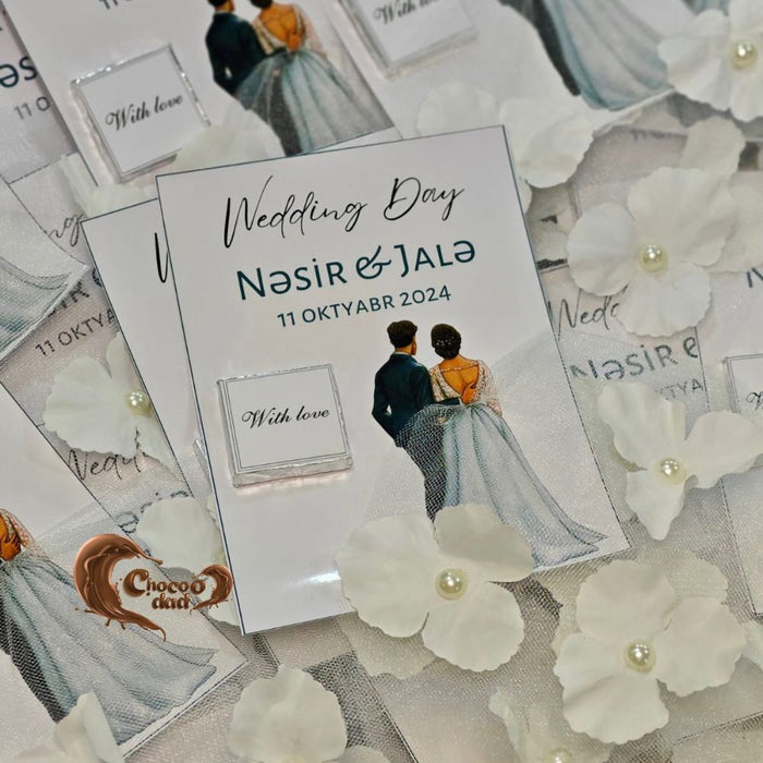 Südlü Şokolad Toy & Nikah Günü Kartları – Toy Şokoladları üçün Ad və Tarixlərlə Fərdiləşdirilmiş