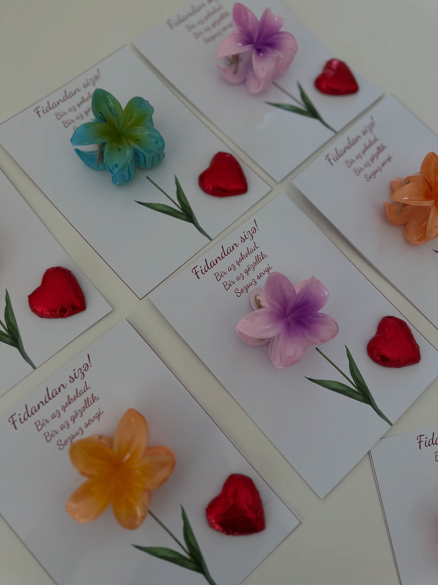 Floral Lotus Hair Clip & Heart Chocolate Gifting Card — Personalised Favour — Chocoodad Baku