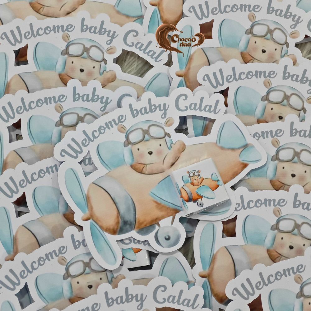 Baby Shower Airballoon Teddy Bear Design Cut-Out Chocolate Cards

