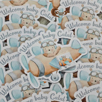Baby Shower Airballoon Teddy Bear Design Cut-Out Chocolate Cards
