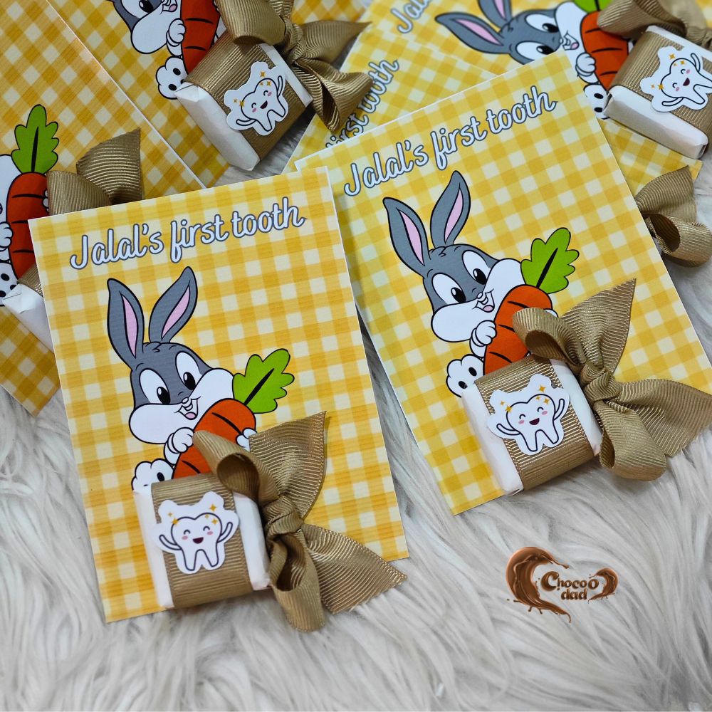 Bunny-Themed Chocolate Favors for First Tooth Celebration
