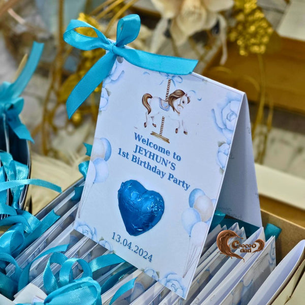 Carousel Design Boy's 1st Birthday Thank You Chocolate Cards
