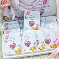 Celebrate the arrival of a new member to your family with these enchanting chocolate cards featuring a butterfly design. A perfect way to express your joy and warmth to your loved ones