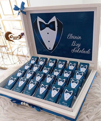Celebrate the groom’s special day with our elegant blue-themed 24-piece chocolate gift box