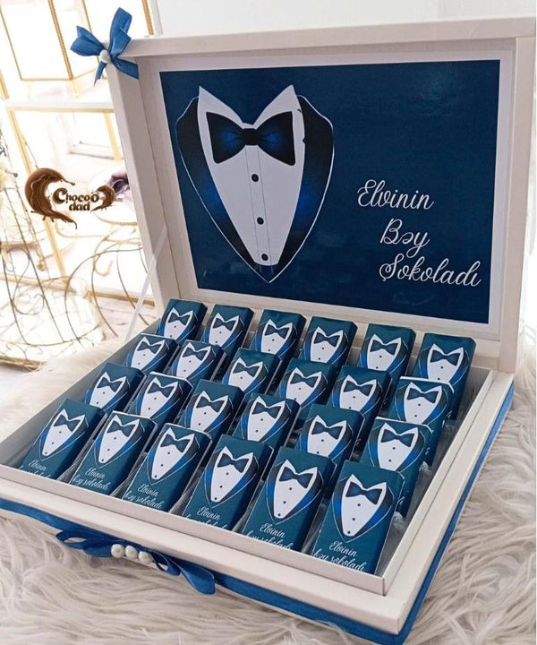 Celebrate the groom’s special day with our elegant blue-themed 24-piece chocolate gift box