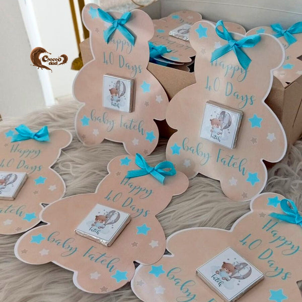 Teddy Bear-Themed Chocolate Cards for Baby’s 40-Day Celebration