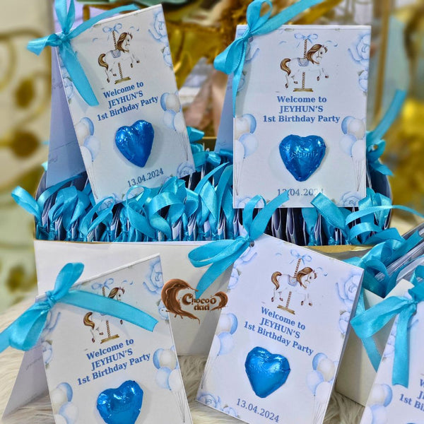 Celebrate your baby’s first birthday with sweetness and charm with these adorable carousel-themed chocolate cards