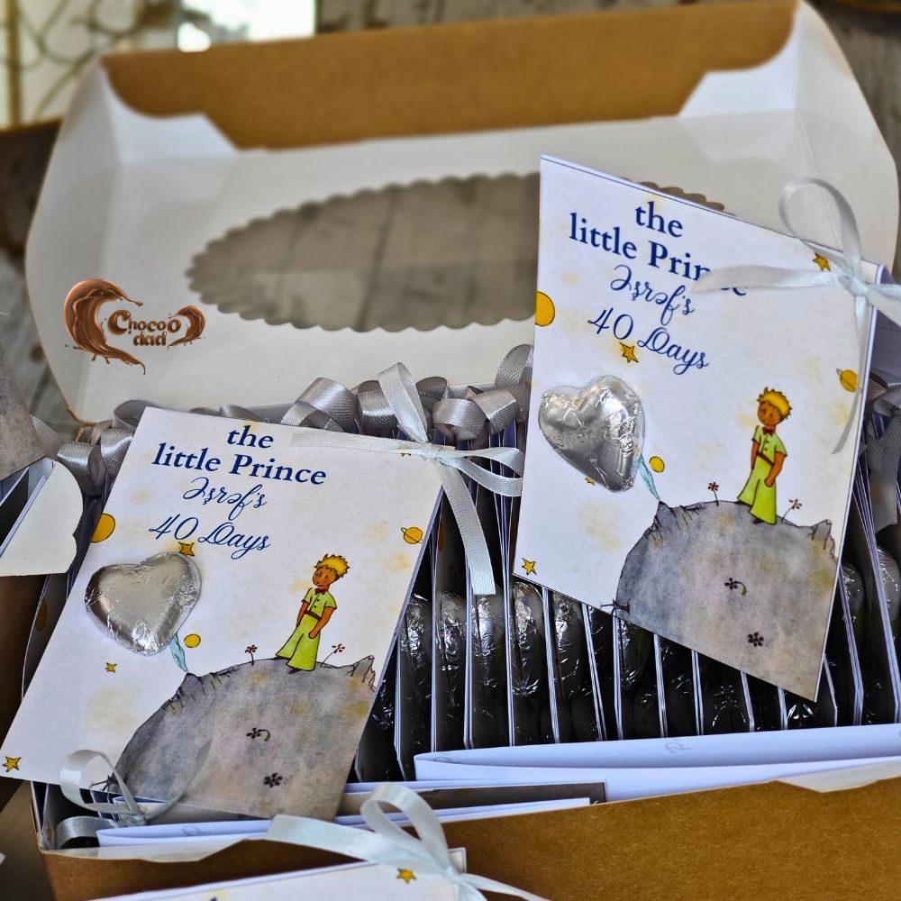 Celebrate your baby’s special 40th day milestone with our enchanting Little Prince-themed chocolate cards. 