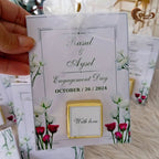 Celebrate your engagement with double-sided, custom-designed chocolate cards! 🍫✨ Perfect for welcoming guests at your engagement party, these unique chocolates double as table cards and sweet treats. 🎁💖 Crafted to match your theme, they add elegance and a personalized touch to your special day. Ideal for making your celebration unforgettable! 🌟