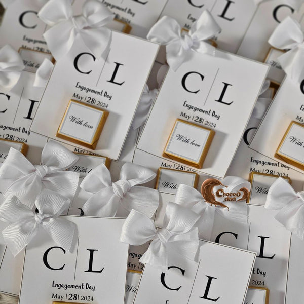 Celebrate your engagement with these beautifully designed chocolate favors, perfect for sharing your special moment with family and friends!