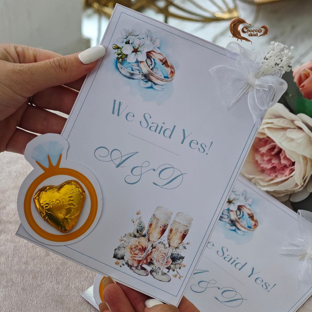 Celebrate your love with our elegant "We Said Yes" chocolate cards! 🍫✨ Perfect for sharing at wedding and engagement ceremonies, these custom-designed treats feature your names and a heartfelt message. A sweet way to thank your guests and make your special day unforgettable!