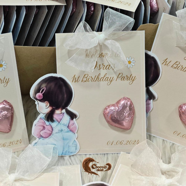 Chamomile Flower Design – Cream and Pink Themed 1st Birthday Chocolate Favors
