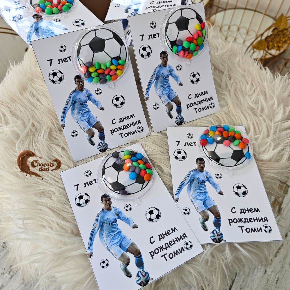 #CristianoRonaldoFavors #FootballBirthdayParty #7thBirthdayCelebration #CustomChocolateCards #SoccerThemedParty #KidsPartyFavors #MilkChocolateDelights